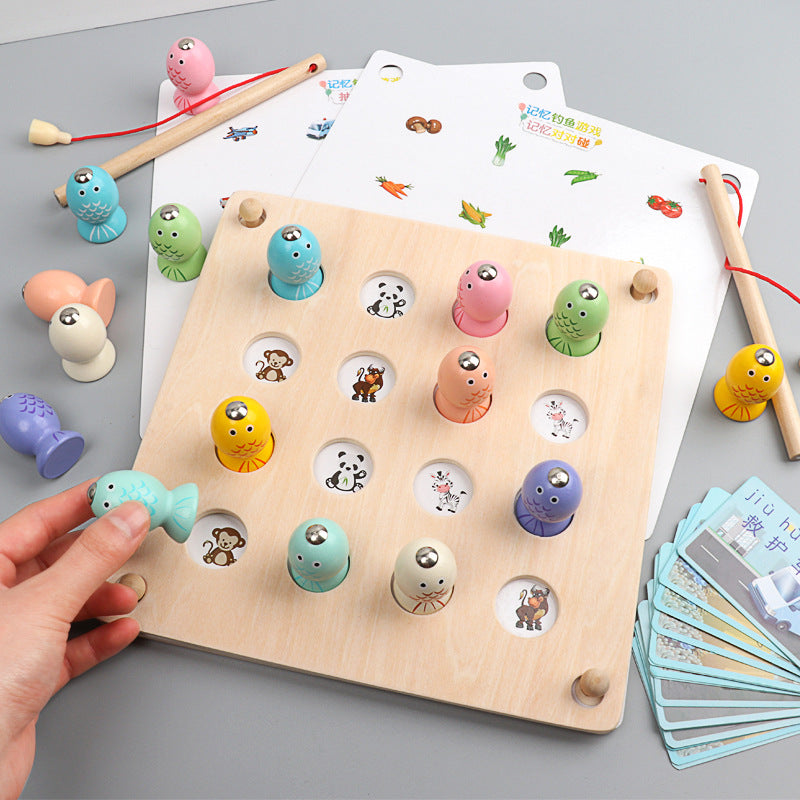 Go Fish, but Not With Cards! Wooden Memory Chess Fishing Game Uses Rods and Magnets to Build Motor and Memorization Skills