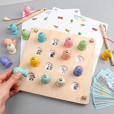 Go Fish, but Not With Cards! Wooden Memory Chess Fishing Game Uses Rods and Magnets to Build Motor and Memorization Skills