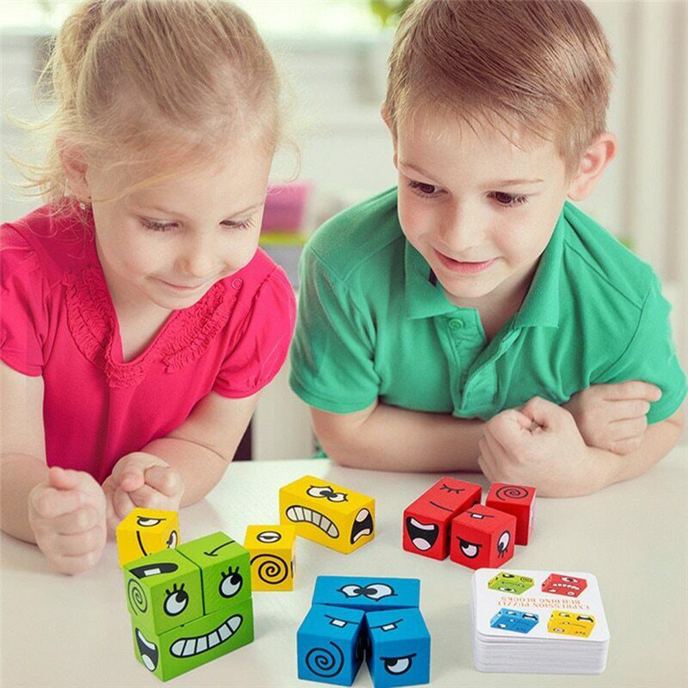 Wooden Magic Cube Building Blocks To Make Tons of Crazy Face Combinations!