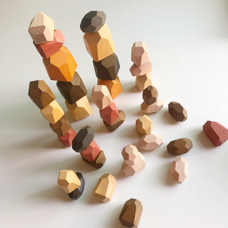 Montessori Wooden Stones 18 Piece Kit Tests Tiny Hands and Imaginations! Simple, But Fun, Colorful and Challenging! Great for Home or PreSchools!