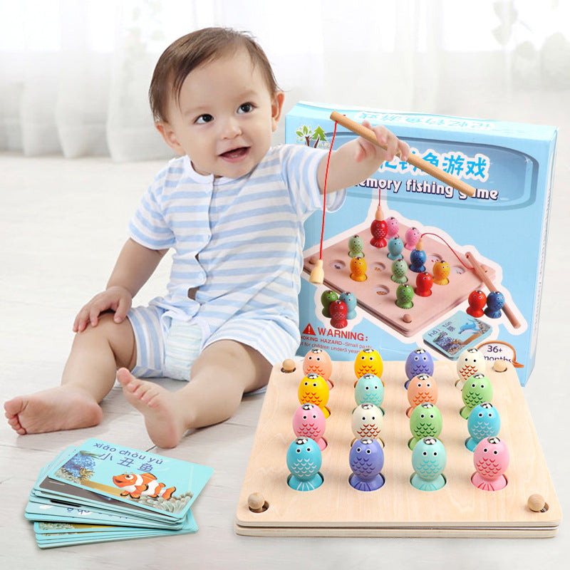 Go Fish, but Not With Cards! Wooden Memory Chess Fishing Game Uses Rods and Magnets to Build Motor and Memorization Skills