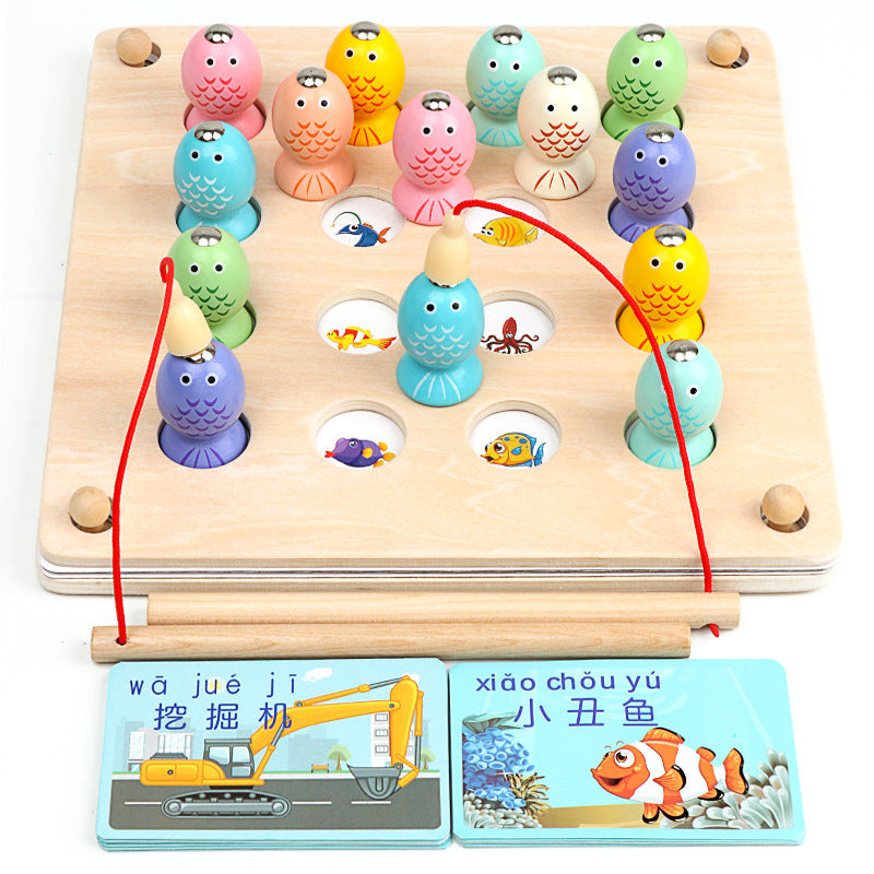 Go Fish, but Not With Cards! Wooden Memory Chess Fishing Game Uses Rods and Magnets to Build Motor and Memorization Skills