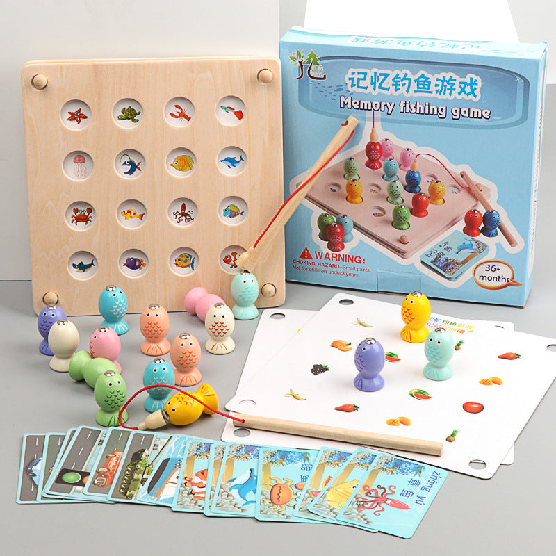 Go Fish, but Not With Cards! Wooden Memory Chess Fishing Game Uses Rods and Magnets to Build Motor and Memorization Skills