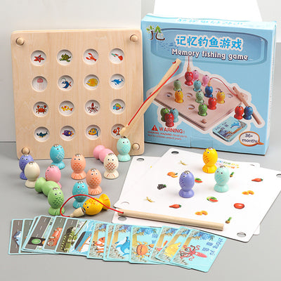 Go Fish, but Not With Cards! Wooden Memory Chess Fishing Game Uses Rods and Magnets to Build Motor and Memorization Skills