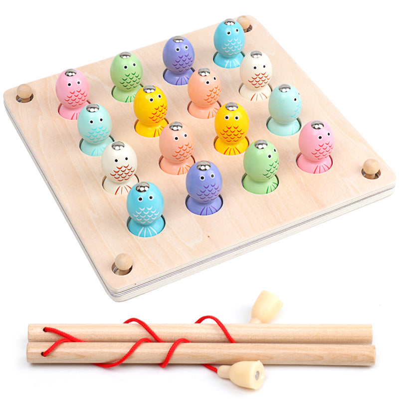 Go Fish, but Not With Cards! Wooden Memory Chess Fishing Game Uses Rods and Magnets to Build Motor and Memorization Skills