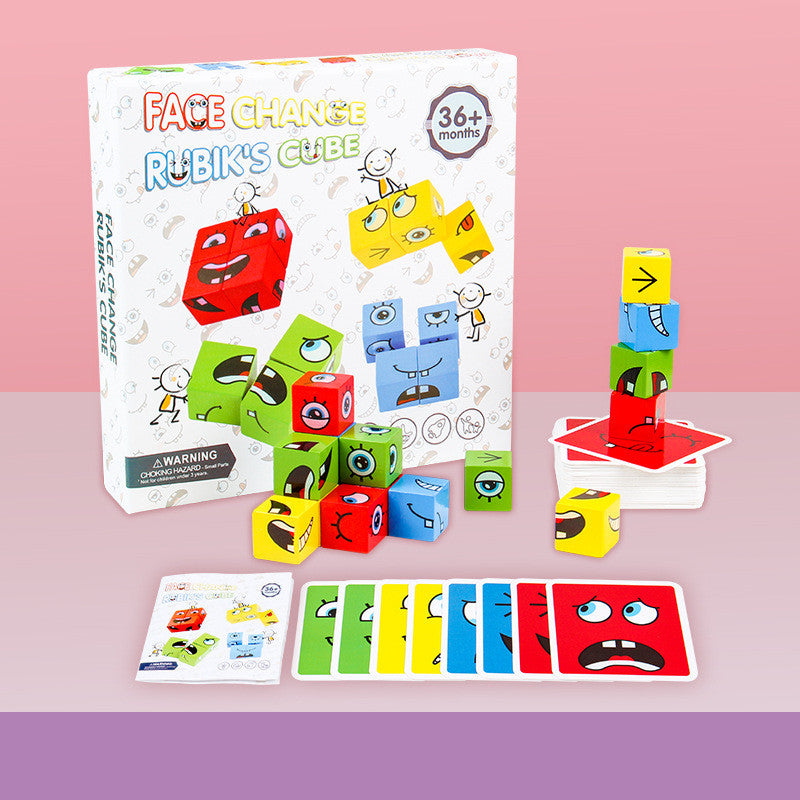 Wooden Magic Cube Building Blocks To Make Tons of Crazy Face Combinations!
