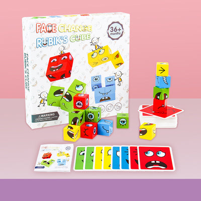 Wooden Magic Cube Building Blocks To Make Tons of Crazy Face Combinations!