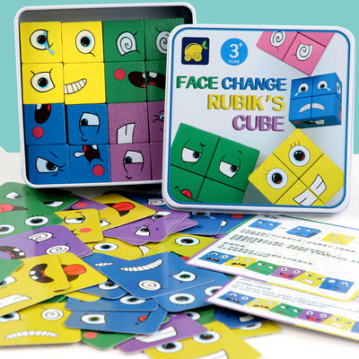 Wooden Magic Cube Building Blocks To Make Tons of Crazy Face Combinations!
