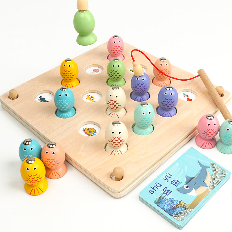 Go Fish, but Not With Cards! Wooden Memory Chess Fishing Game Uses Rods and Magnets to Build Motor and Memorization Skills