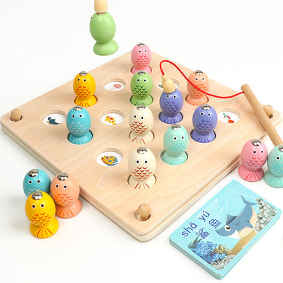 Go Fish, but Not With Cards! Wooden Memory Chess Fishing Game Uses Rods and Magnets to Build Motor and Memorization Skills